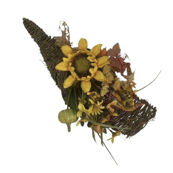 Wicker Cornucopia Basket Horn of Plenty Footed or Hang Thanksgiving Rustic 15" - Picture 1 of 6